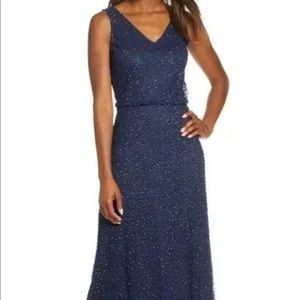 Pisarro Nights Women’s Beaded V-Neck Gown Color Navy Size 12